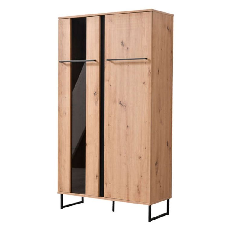 Vetrina Marrone Rovere Nodi Nero 6 Ripiani Apertura Battente 84.5x35x153.5h cm, 2 Ante - Mentana
