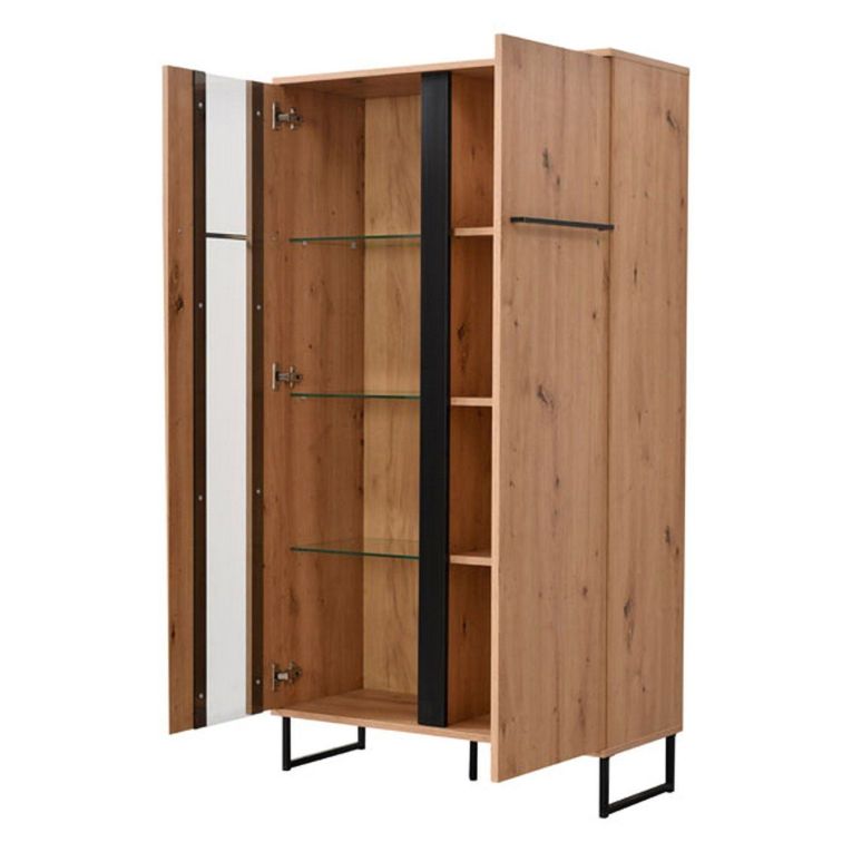 Vetrina Marrone Rovere Nodi Nero 6 Ripiani Apertura Battente 84.5x35x153.5h cm, 2 Ante - Mentana