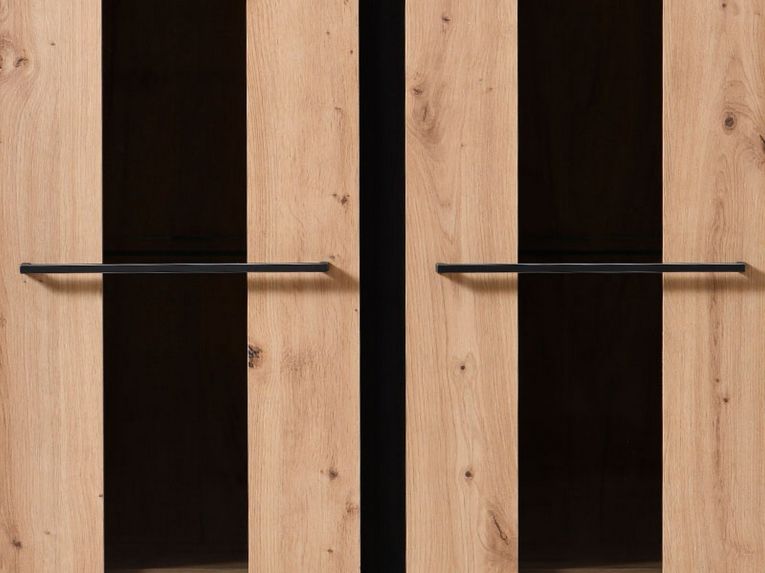 Vetrina Marrone Rovere Nodi Nero 8 Ripiani Apertura Battente 84.5x35x193.5h cm, 4 Ante - Gissi