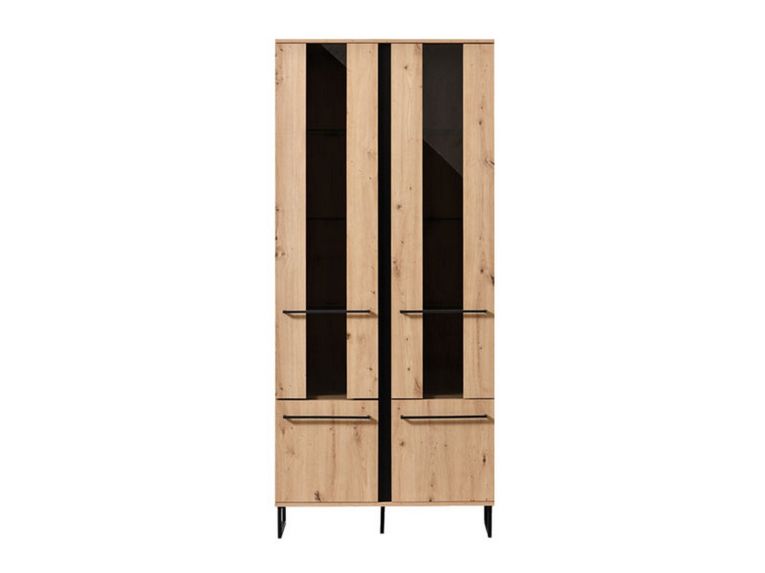 Vetrina Marrone Rovere Nodi Nero 8 Ripiani Apertura Battente 84.5x35x193.5h cm, 4 Ante - Gissi