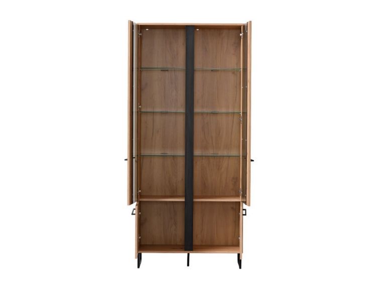 Vetrina Marrone Rovere Nodi Nero 8 Ripiani Apertura Battente 84.5x35x193.5h cm, 4 Ante - Gissi