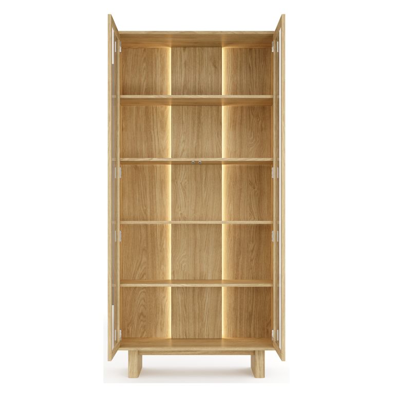 Vetrina Marrone Rovere Trasparente Rovere 4 Ripiani 2 Ante 94x38x195h cm, con led - Hasa