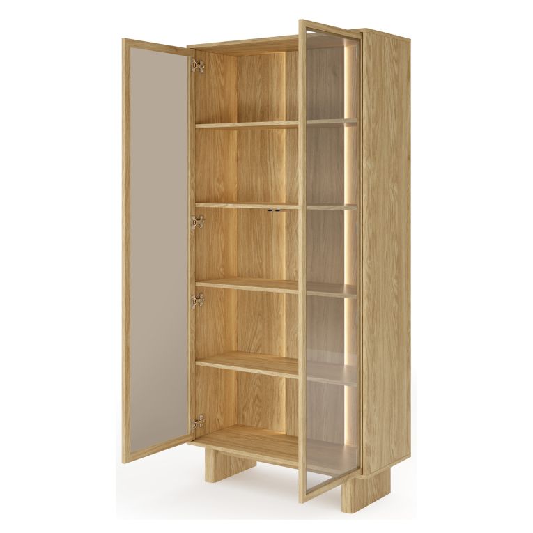 Vetrina Marrone Rovere Trasparente Rovere 4 Ripiani 2 Ante 94x38x195h cm, con led - Hasa