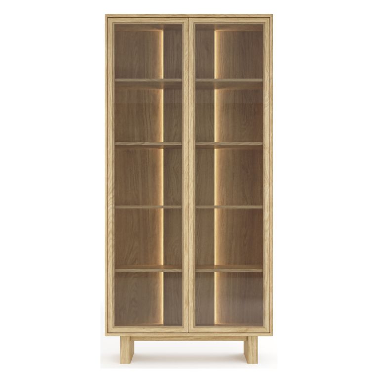 Vetrina Marrone Rovere Trasparente Rovere 4 Ripiani 2 Ante 94x38x195h cm, con led - Hasa