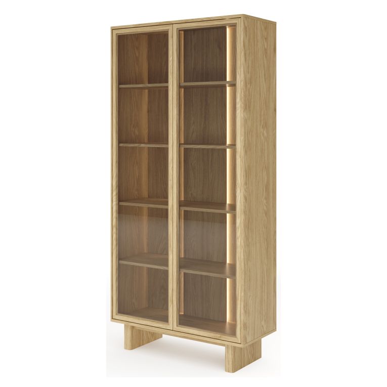 Vetrina Marrone Rovere Trasparente Rovere 4 Ripiani 2 Ante 94x38x195h cm, con led - Hasa