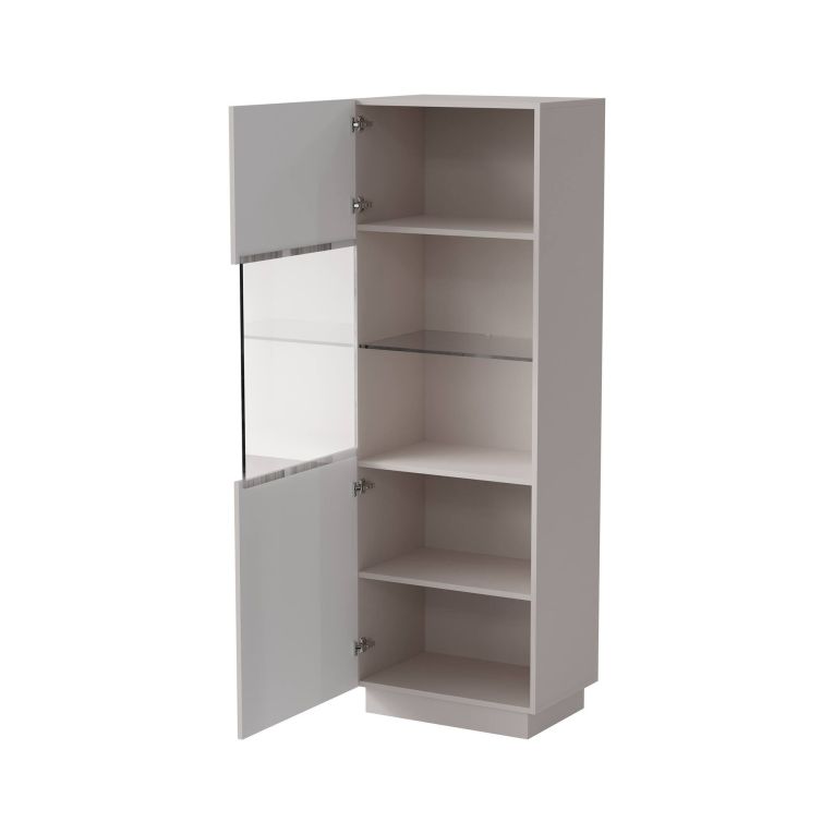 Vetrina Mealhada, Vetrinetta da soggiorno con anta e dettaglio in vetro, Finitura con effetto cannettato, 60x40 h178 cm, Beige