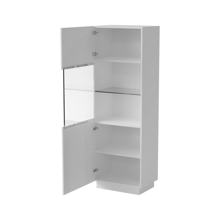 Vetrina Mealhada, Vetrinetta da soggiorno con anta e dettaglio in vetro, Finitura con effetto cannettato, 60x40 h178 cm, Bianco