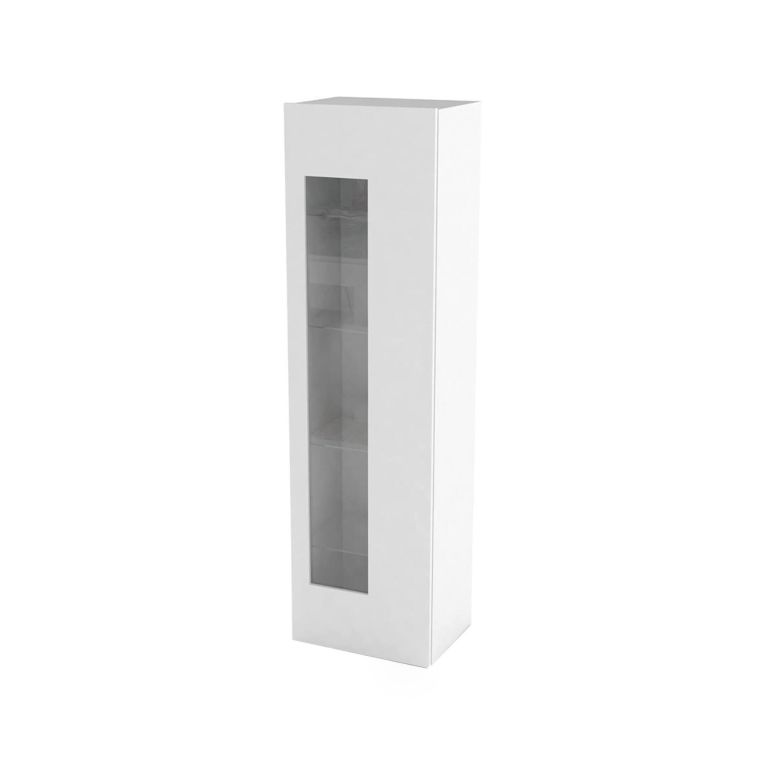 Vetrina Mimmo, Credenza con anta a vetro, Mobile da soggiorno multiuso, 100% Made in Italy, cm 45x34h162, Bianco lucido