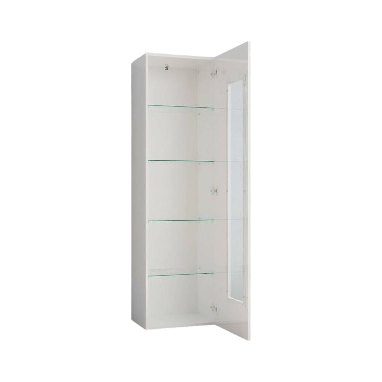 Vetrina Mimmo, Credenza con anta a vetro, Mobile da soggiorno multiuso, 100% Made in Italy, cm 45x34h162, Bianco lucido