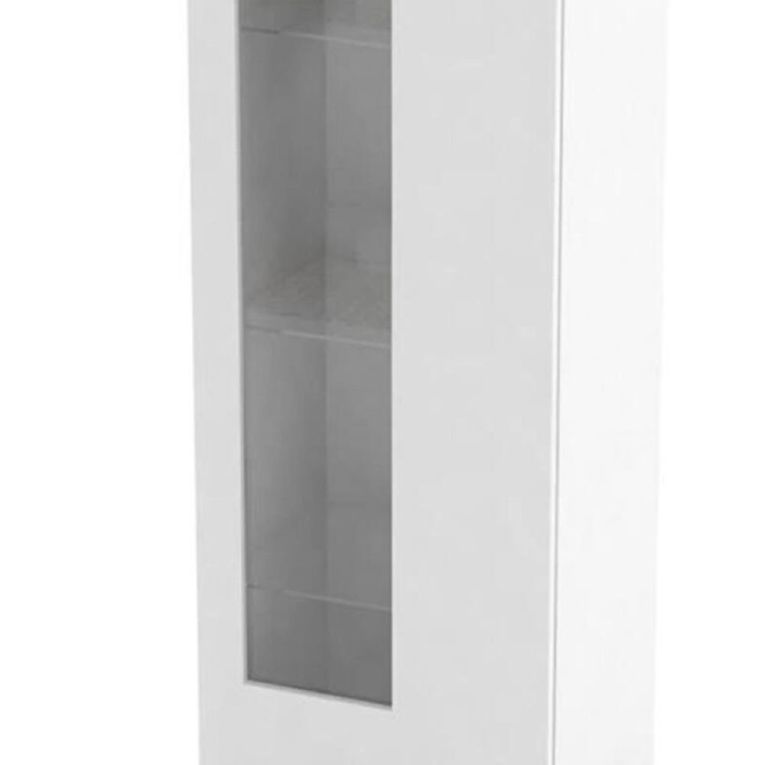 Vetrina Mimmo, Credenza con anta a vetro, Mobile da soggiorno multiuso, 100% Made in Italy, cm 45x34h162, Bianco lucido