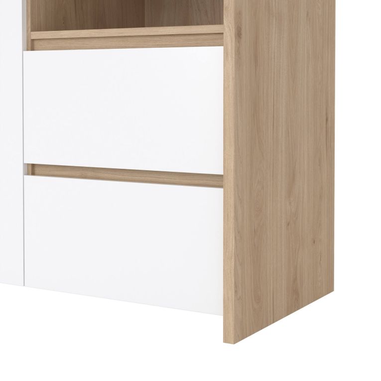 Vetrina Nadine, Credenza espositiva, Vetrinetta multiuso, Madia da soggiorno, 48x100 h170 cm, Rovere e Bianco