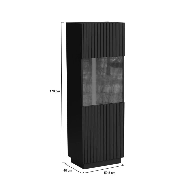 Vetrina Nero 4 Ripiani Un'anta 60x40x178h cm, 5 Vani - Vadd