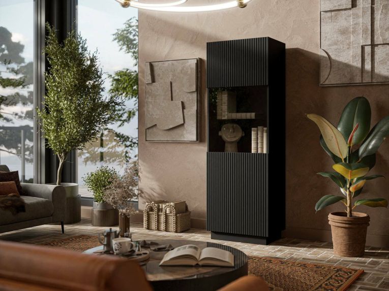 Vetrina Nero 4 Ripiani Un'anta 60x40x178h cm, 5 Vani - Vadd