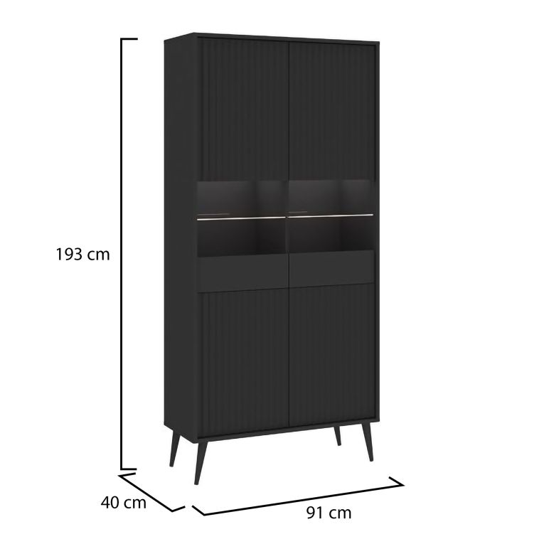 Vetrina Nero 6 Ripiani 2 Ante 91x40x193h cm, 2 Riapiani in Vetro - Lenega