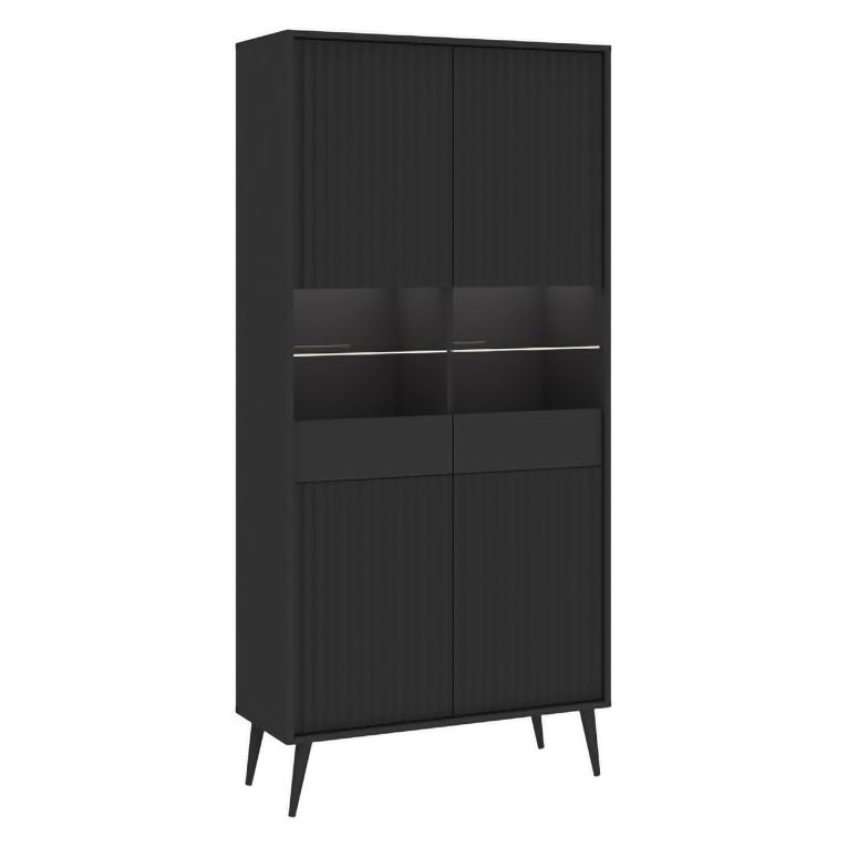 Vetrina Nero 6 Ripiani 2 Ante 91x40x193h cm, 2 Riapiani in Vetro - Lenega