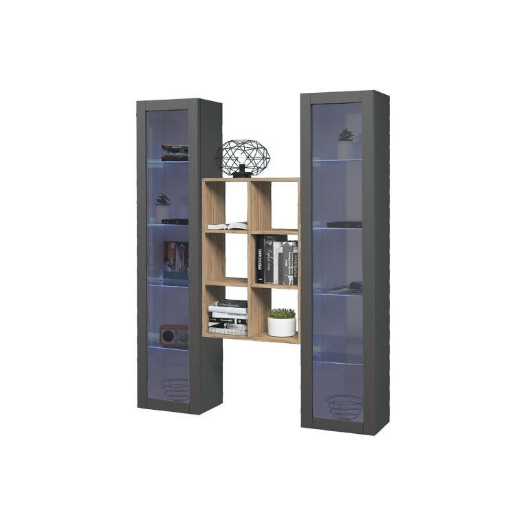Vetrina Nero Antracite 12 Ripiani Apertura Battente 40x30x180h cm, 2 Ante - Gadoni
