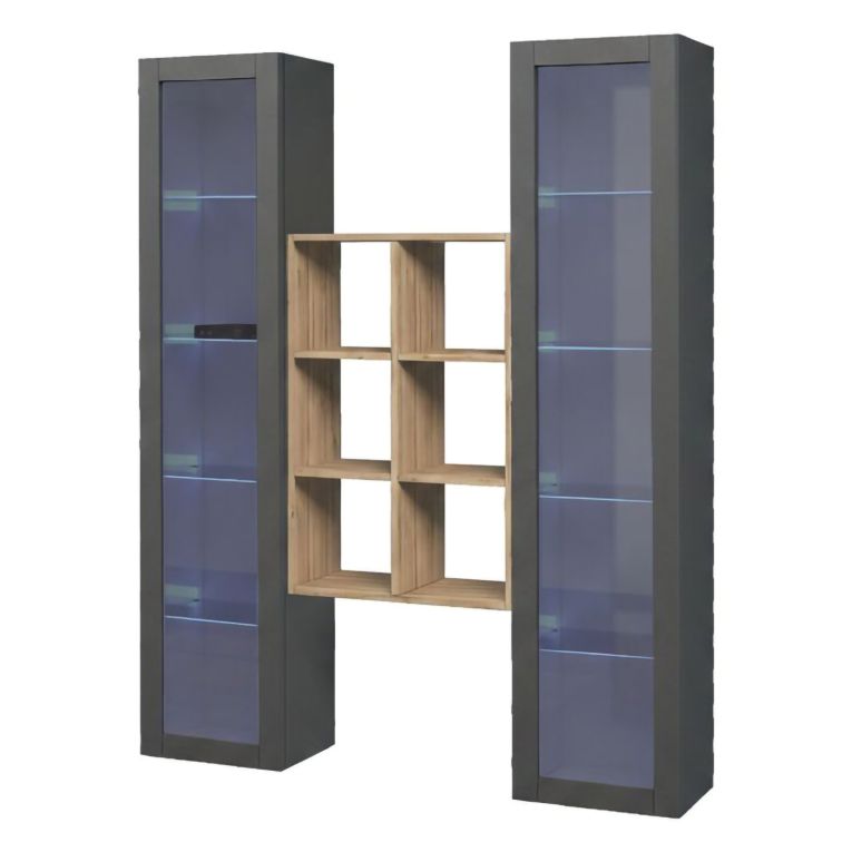 Vetrina Nero Antracite 12 Ripiani Apertura Battente 40x30x180h cm, 2 Ante - Gadoni