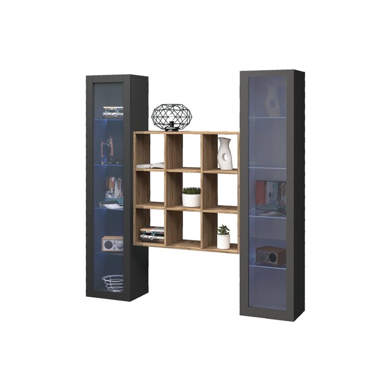 Vetrina Nero Antracite 14 Ripiani Apertura Battente 40x30x180h cm, 2 Ante - Marea