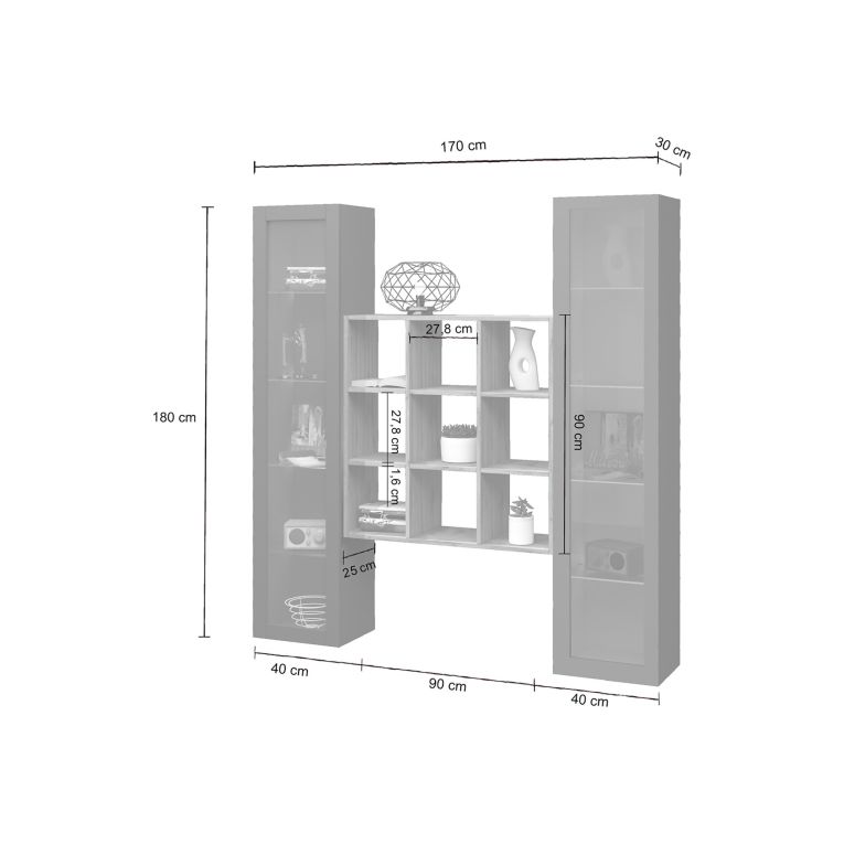 Vetrina Nero Antracite 14 Ripiani Apertura Battente 40x30x180h cm, 2 Ante - Marea