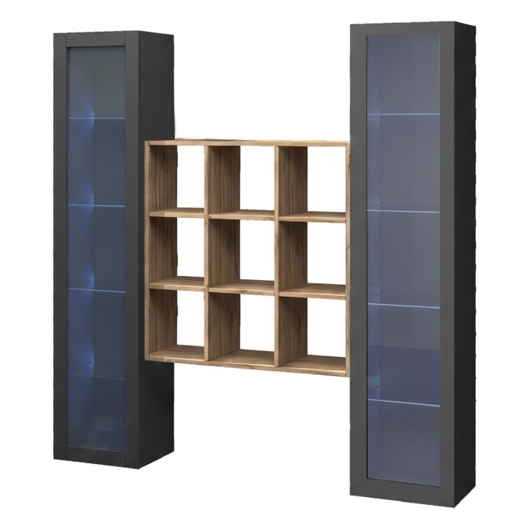 Vetrina Nero Antracite 14 Ripiani Apertura Battente 40x30x180h cm, 2 Ante - Marea