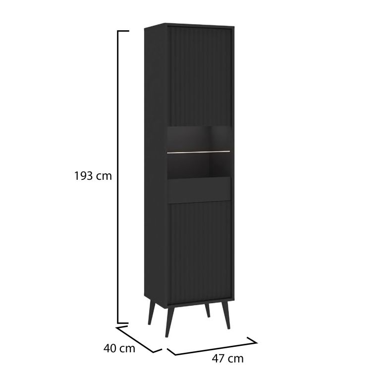 Vetrina Nero Antracite 3 Ripiani Un'anta 47x40x193h cm, Ripiano in Vetro, Anta Reversibile - Lenagaba