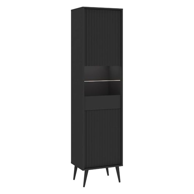Vetrina Nero Antracite 3 Ripiani Un'anta 47x40x193h cm, Ripiano in Vetro, Anta Reversibile - Lenagaba