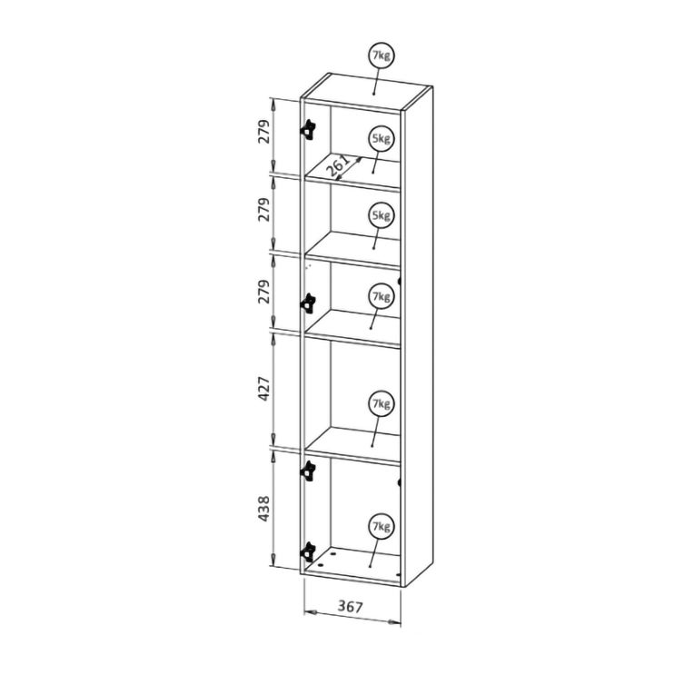 Vetrina Nero Antracite 4 Ripiani Apertura Push Pull 39.9x29.8x180h cm, 2 Ante - Botte