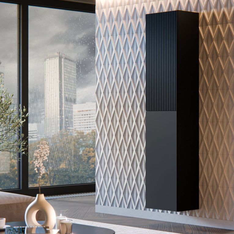 Vetrina Nero Antracite 4 Ripiani Apertura Push Pull 39.9x29.8x180h cm, Un'anta - Longano