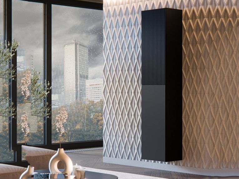 Vetrina Nero Antracite 4 Ripiani Apertura Push Pull 39.9x29.8x180h cm, Un'anta - Longano