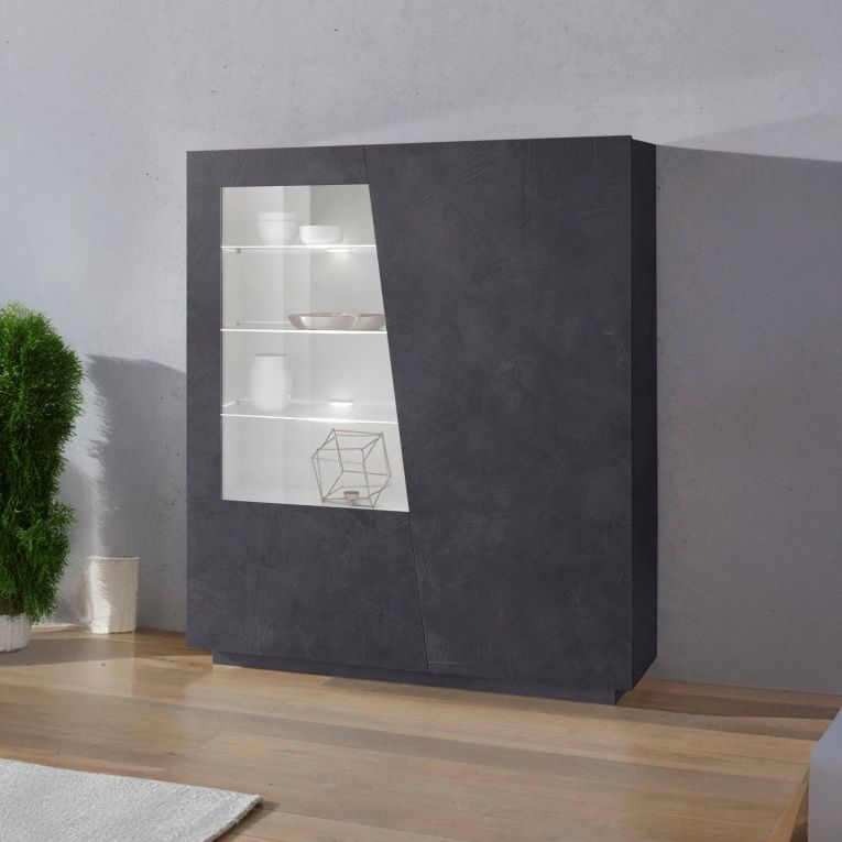 Vetrina Nero Antracite 7 Ripiani 9 Vani 120x43x146h cm, 2 Ante - Montano