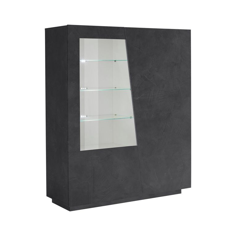 Vetrina Nero Antracite 7 Ripiani 9 Vani 120x43x146h cm, 2 Ante - Montano