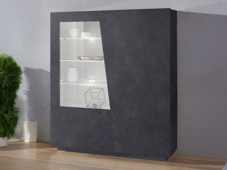 Vetrina Nero Antracite 7 Ripiani 9 Vani 120x43x146h cm, 2 Ante - Montano