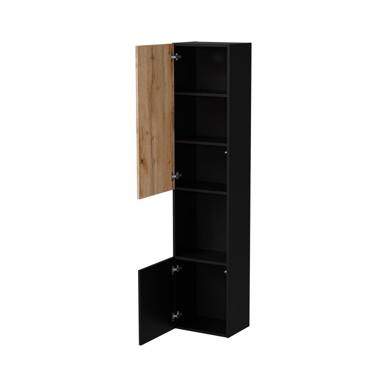 Vetrina Nero Antracite Marrone Rovere 4 Ripiani 2 Ante 39.9x29.8x180h cm, Apertura Push Pull - Botte