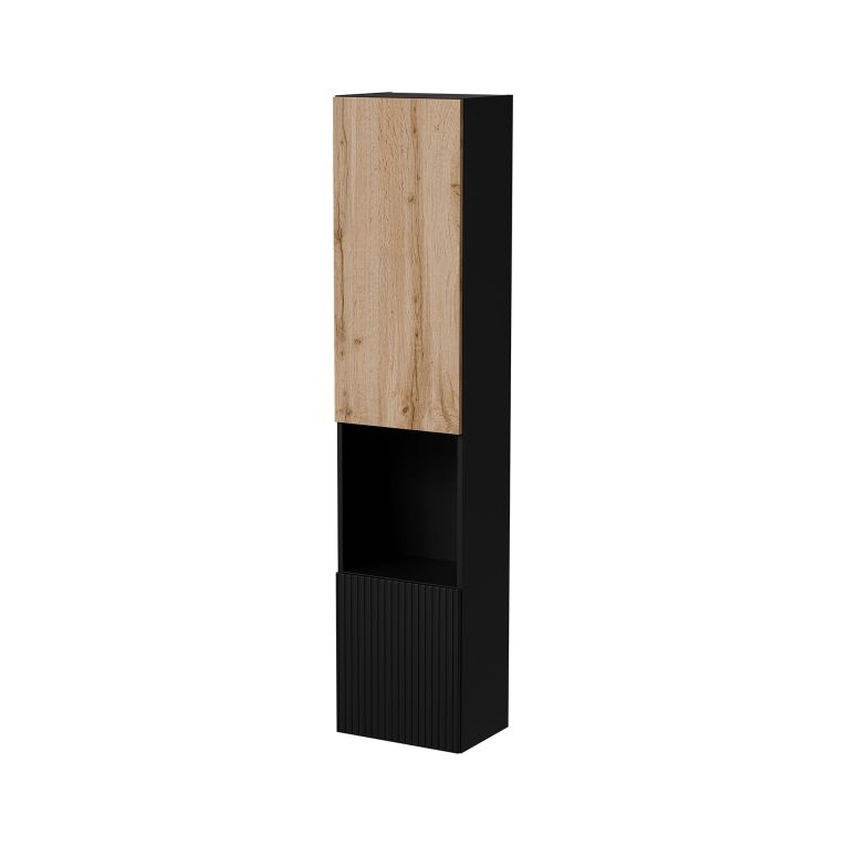 Vetrina Nero Antracite Marrone Rovere 4 Ripiani 2 Ante 39.9x29.8x180h cm, Apertura Push Pull - Botte