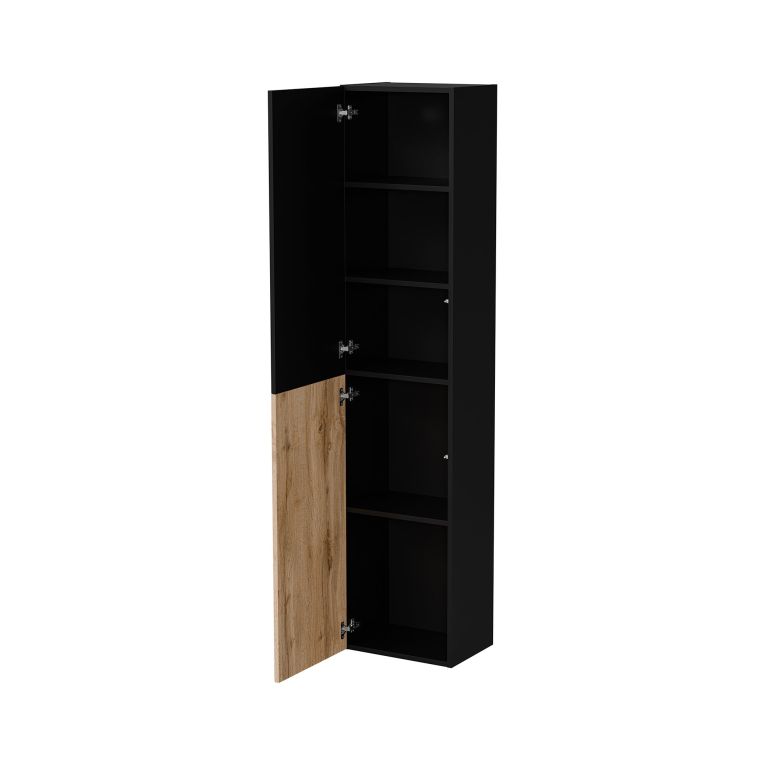 Vetrina Nero Antracite Marrone Rovere 4 Ripiani Un'anta 39.9x29.8x180h cm, Apertura Push Pull - Longano