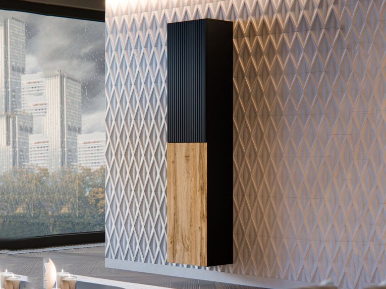 Vetrina Nero Antracite Marrone Rovere 4 Ripiani Un'anta 39.9x29.8x180h cm, Apertura Push Pull - Longano