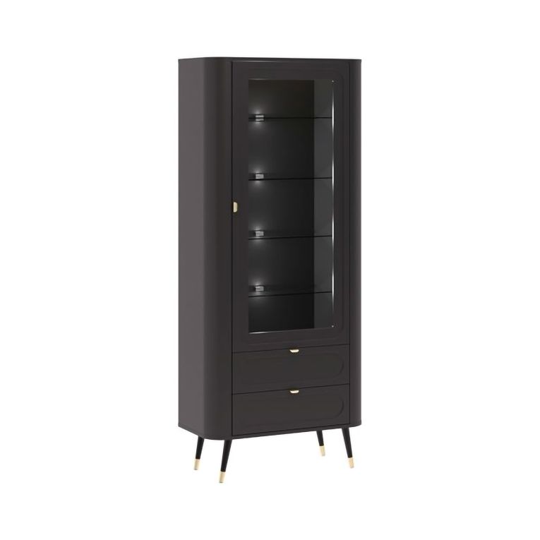 Vetrina Nero oro 4 Ripiani 2 Cassetti 78x40x192h cm, Un'anta - Lolaleha