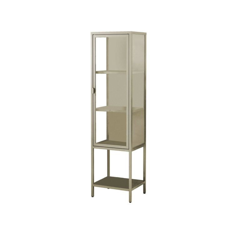 Vetrina Prugna, Credenza espositiva, Vetrinetta multiuso, Madia da soggiorno, 42x35 h160 cm, Panna
