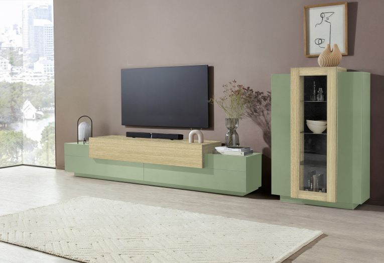 Vetrina Verde 7 Ripiani 10 Vani 80x38x120.5h cm, 3 Ante - Severino