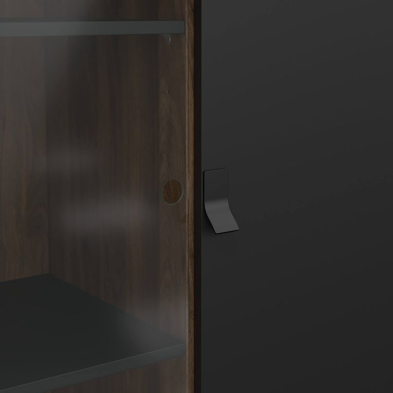 Vetrina Zoe, Credenza espositiva, Vetrinetta multiuso, Madia da soggiorno, 40x102 h162 cm, Nero e Noce
