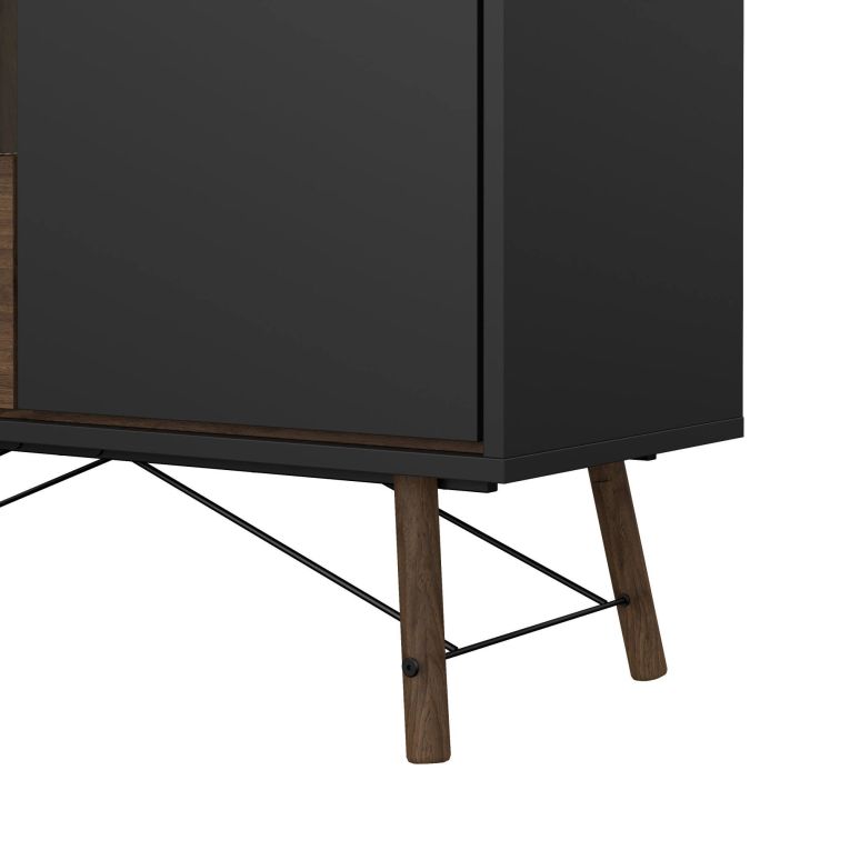 Vetrina Zoe, Credenza espositiva, Vetrinetta multiuso, Madia da soggiorno, 40x102 h162 cm, Nero e Noce