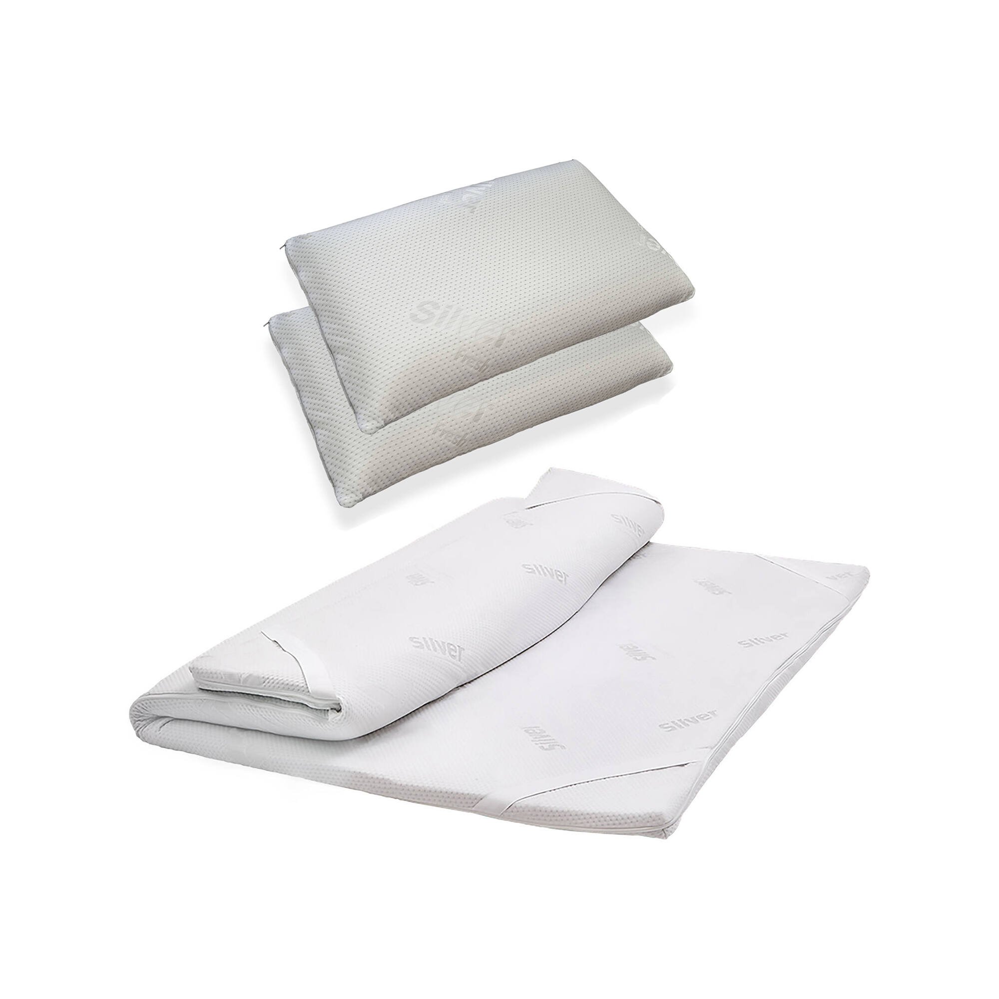 Topper Piazza e Mezza Bianco Sfoderabile 1 Guanciale Incluso Trattamento Silver 190x120x5h cm, Misura Materasso Compatibile 120x190 cm Made in Italy