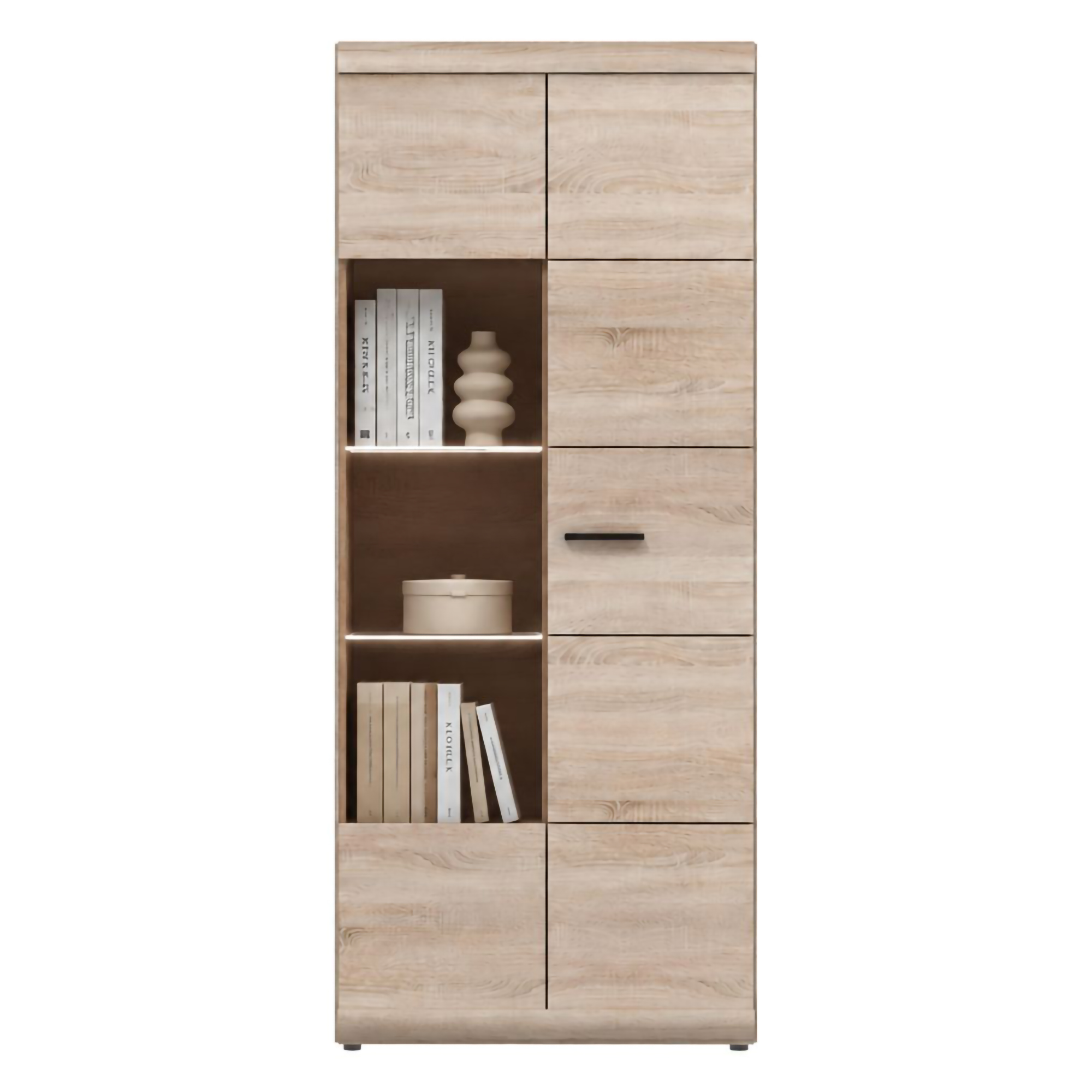 Vetrina Marrone Rovere Nero 8 Ripiani 2 Ante 80x37x194h cm, Angoli Arrotondati - Ladara