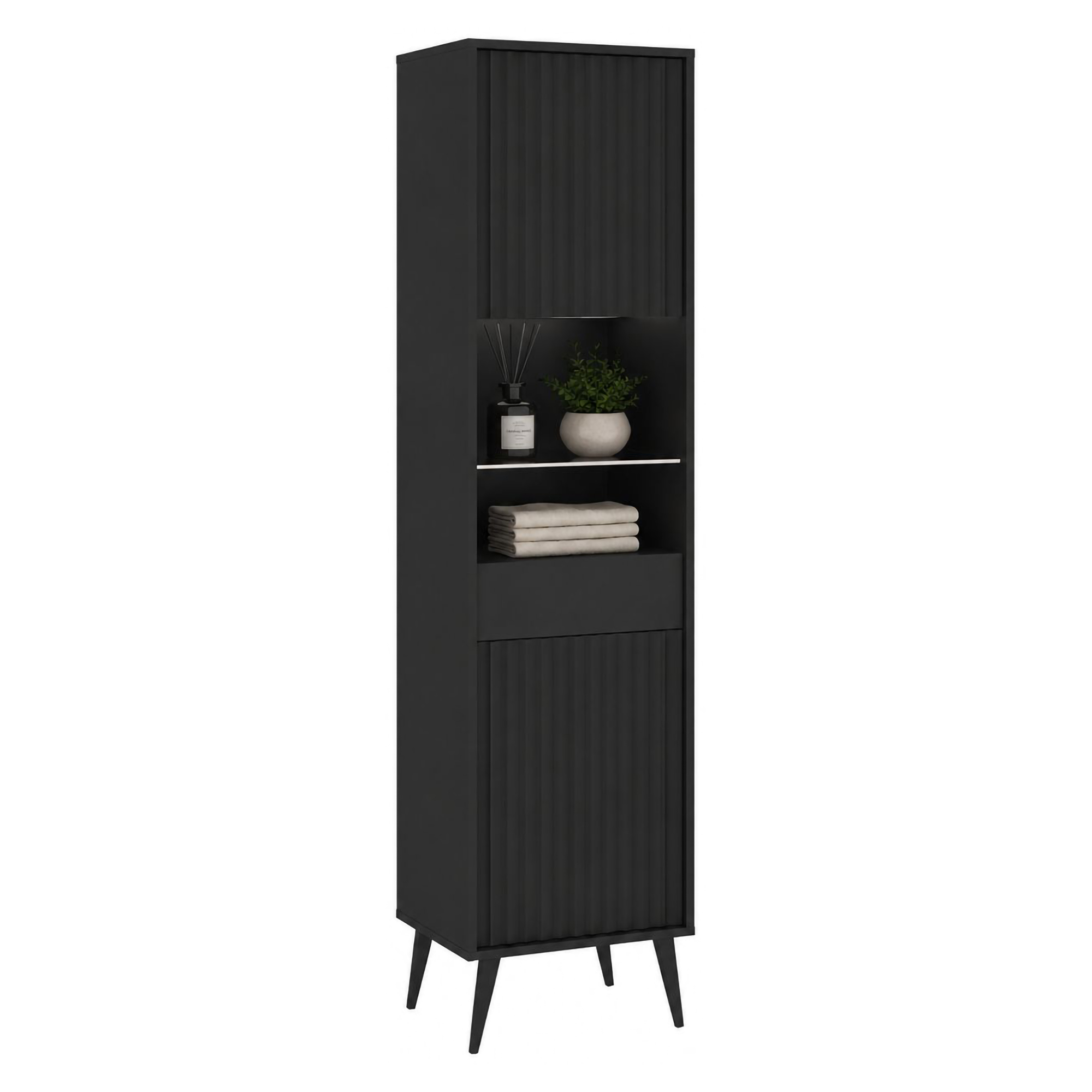 Vetrina Nero Antracite 3 Ripiani Un'anta 47x40x193h cm, Ripiano in Vetro, Anta Reversibile - Lenagaba